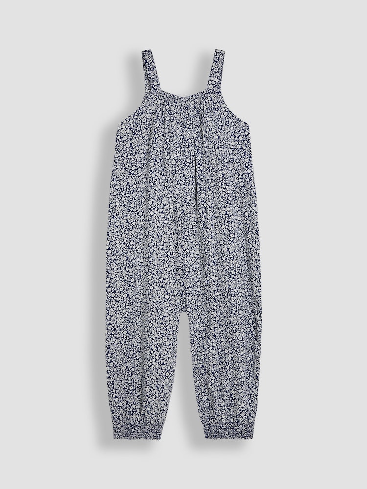 JoJo Maman Bébé Navy Ditsy Floral Button Front Jumpsuit - Image 2 of 3