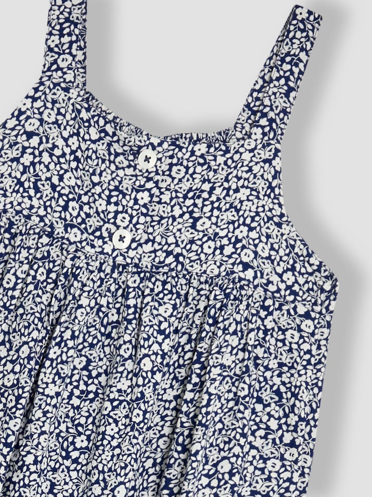 JoJo Maman Bébé Navy Ditsy Floral Button Front Jumpsuit - Image 3 of 3