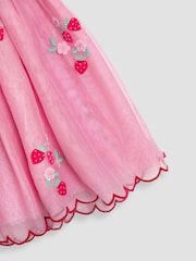 JoJo Maman Bébé Pink Strawberry Floral Scallop Sleeve Embroidered Tulle Party Dress - Image 4 of 4