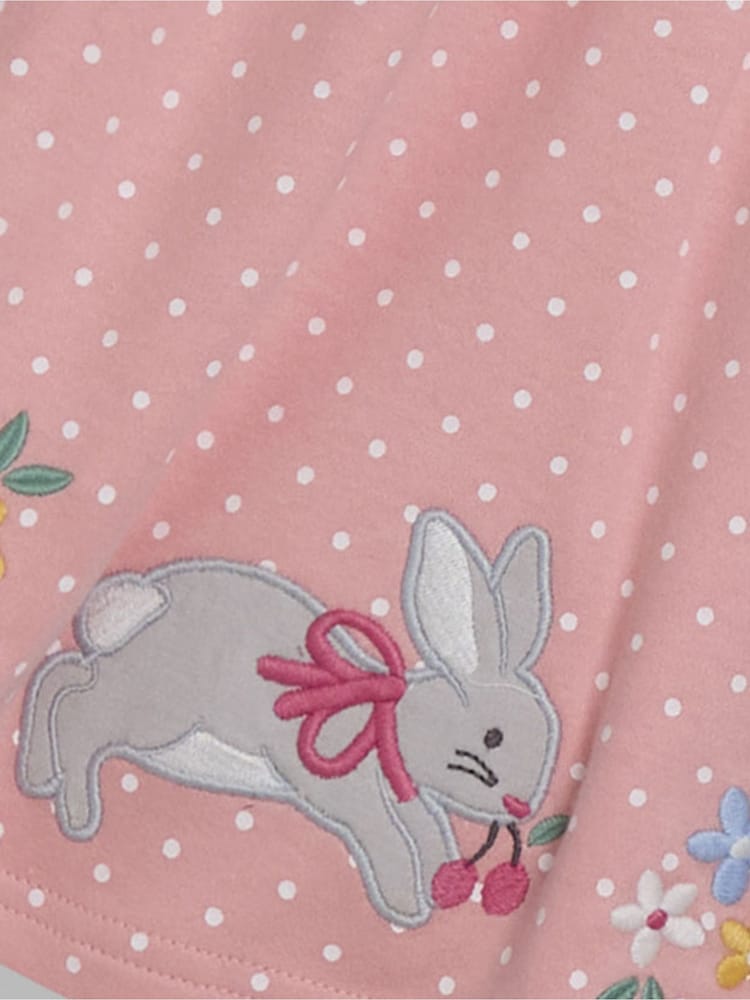 JoJo Maman Bébé Pink Bunny Appliqué Button Front Dress - Image 2 of 3