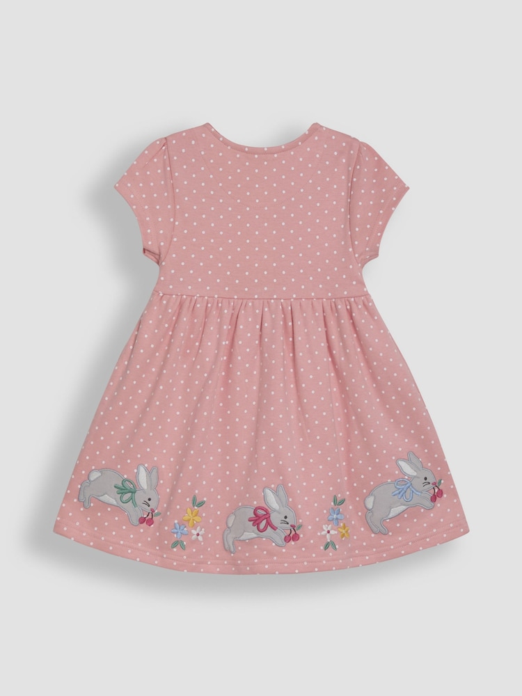 JoJo Maman Bébé Pink Bunny Appliqué Button Front Dress - Image 3 of 3