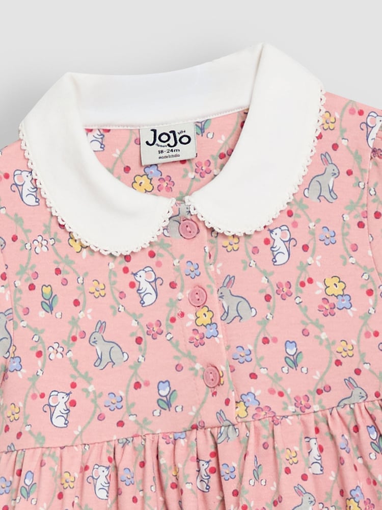 Coelhinho rosa - Vestido JoJo Maman Bébé Peter Pan com gola e botões frontais 100% algodão - Imagem 4 de 4