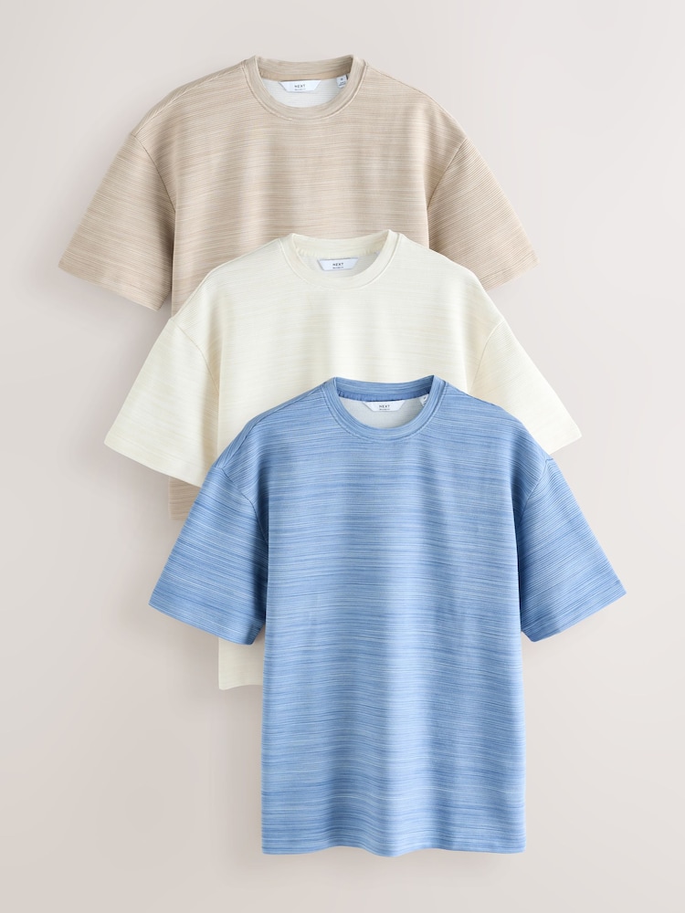 Bleu/écru/neutre - Paquet 3 - T-shirt décontracté à texture ottomane - Image 1 of 11