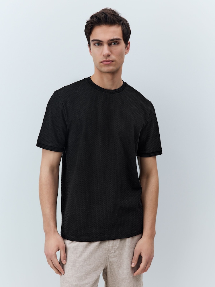 Black Regular Fit Textured T-Shirt - Image 1 of 7
