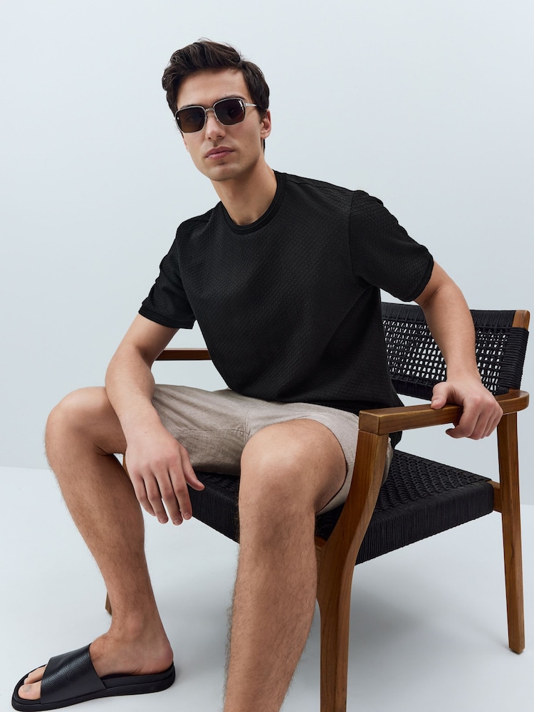 Black Regular Fit Textured T-Shirt - Image 2 of 7