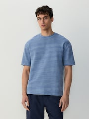 Bleu - Lit 1 place - T-shirt décontracté à texture ottomane - Image 1 de 8