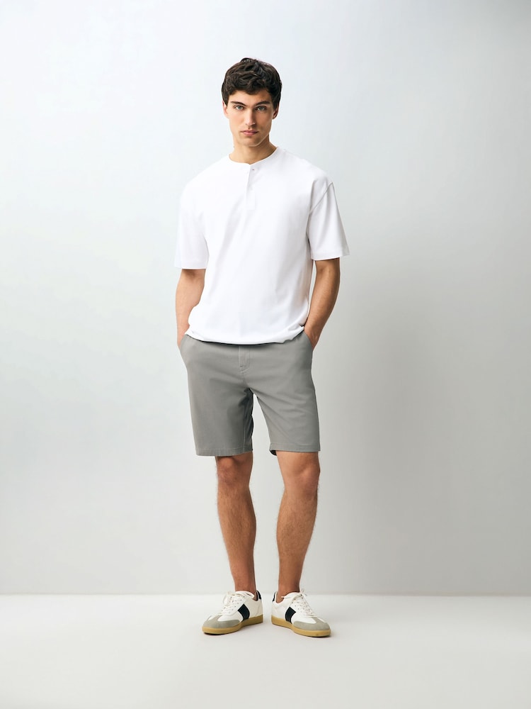 White Relaxed Fit Heavyweight Grandad Collar 100% Cotton T-Shirt - Image 2 of 7 White Relaxed Fit Heavyweight Grandad Collar 100% Cotton T-Shirt - Image 2 of 7