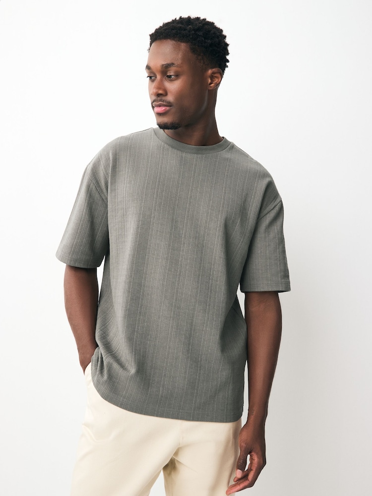 Green Relaxed Fit Textured T-Shirt - Image 1 of 7