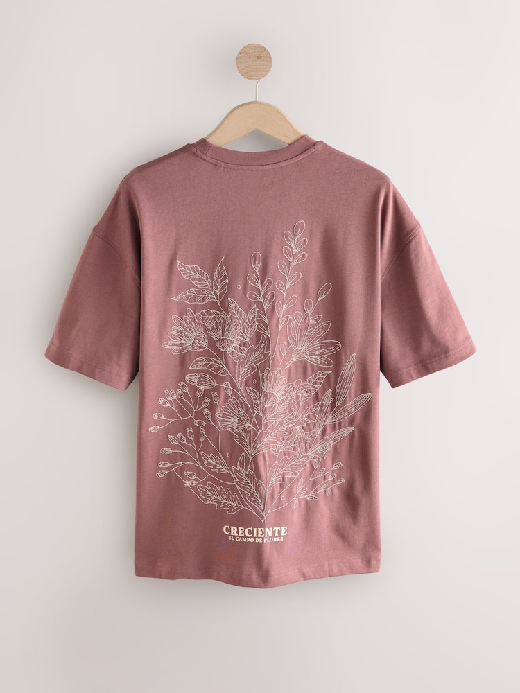Pink Leaf Regular Fit Graphic Print Heavy Weight T-Shirt - Image 1 of 4