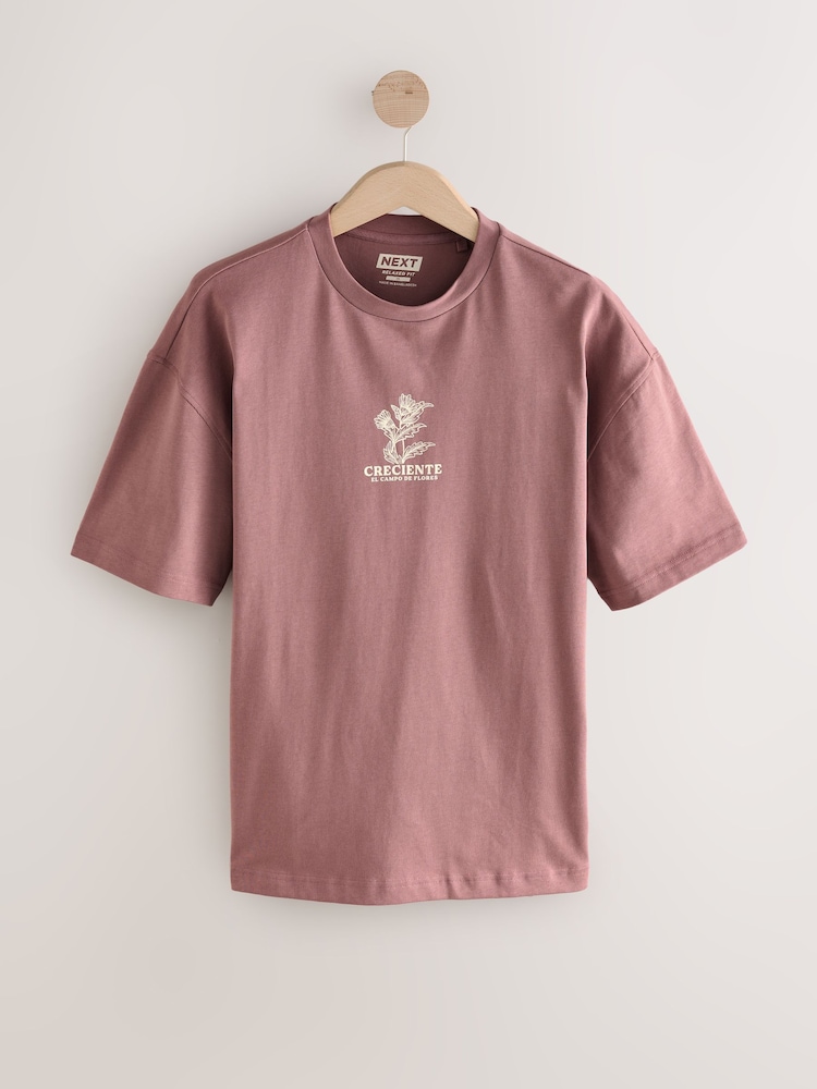 Pink Leaf Regular Fit Graphic Print Heavy Weight T-Shirt - Image 2 of 4