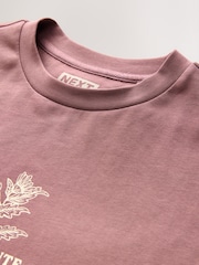 Pink Leaf Regular Fit Graphic Print Heavy Weight T-Shirt - Image 3 of 4