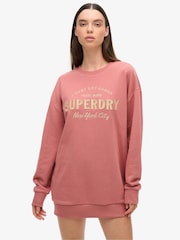 Superdry Pink Luxe Metallic Logo Sweat Dress - Image 1 of 6