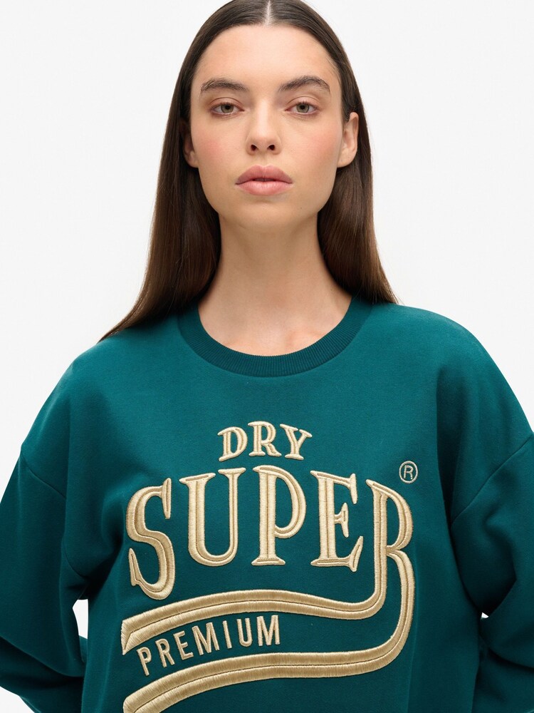 Superdry Green Luxe Metallic Logo 100% Cotton Sweat Dress - Image 3 of 3