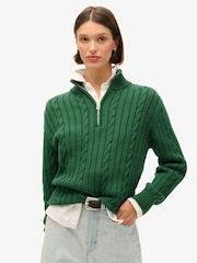 Superdry Green Knitted Rugby Henley 100% Cotton Jumper - Image 1 of 5