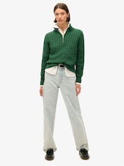 Superdry Green Knitted Rugby Henley 100% Cotton Jumper - Image 2 of 5