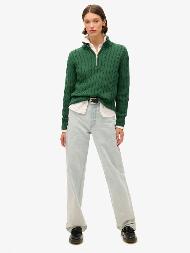 Superdry Green Knitted Rugby Henley 100% Cotton Jumper - Image 2 of 5 Superdry Green Knitted Rugby Henley 100% Cotton Jumper - Image 2 of 5