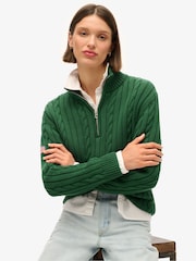 Superdry Green Knitted Rugby Henley 100% Cotton Jumper - Image 3 of 5