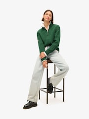Superdry Green Knitted Rugby Henley 100% Cotton Jumper - Image 4 of 5
