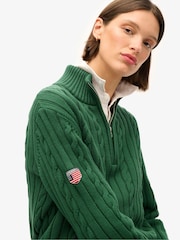 Superdry Green Knitted Rugby Henley 100% Cotton Jumper - Image 5 of 5