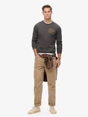 Superdry Black Copper 100% Cotton Label Workwear Chest Crew Sweatshirt - Image 1 of 7