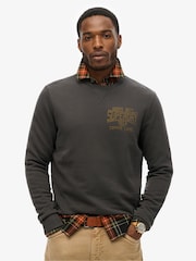 Superdry Black Copper 100% Cotton Label Workwear Chest Crew Sweatshirt - Image 2 of 7