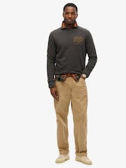 Superdry Black Copper 100% Cotton Label Workwear Chest Crew Sweatshirt - Image 4 of 7