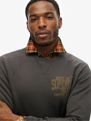 Superdry Black Copper 100% Cotton Label Workwear Chest Crew Sweatshirt - Image 5 of 7