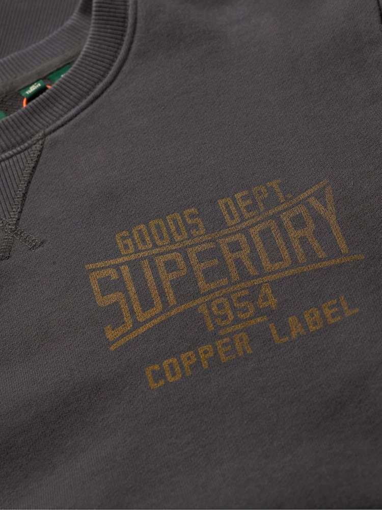 Superdry Black Copper 100% Cotton Label Workwear Chest Crew Sweatshirt - Image 7 of 7