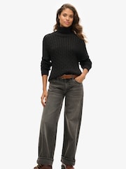 Superdry Black Slouchy 100% Cotton Cable Roll Neck Jumper - Image 2 of 6
