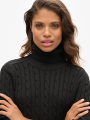 Superdry Black Slouchy 100% Cotton Cable Roll Neck Jumper - Image 3 of 6