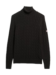 Superdry Black Slouchy 100% Cotton Cable Roll Neck Jumper - Image 4 of 6