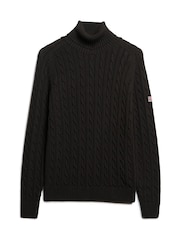 Superdry Black Slouchy 100% Cotton Cable Roll Neck Jumper - Image 5 of 6