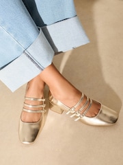 Friends Like These Gold Low Block Heel Triple Strap Maryjane Court Shoes - Image 1 of 5