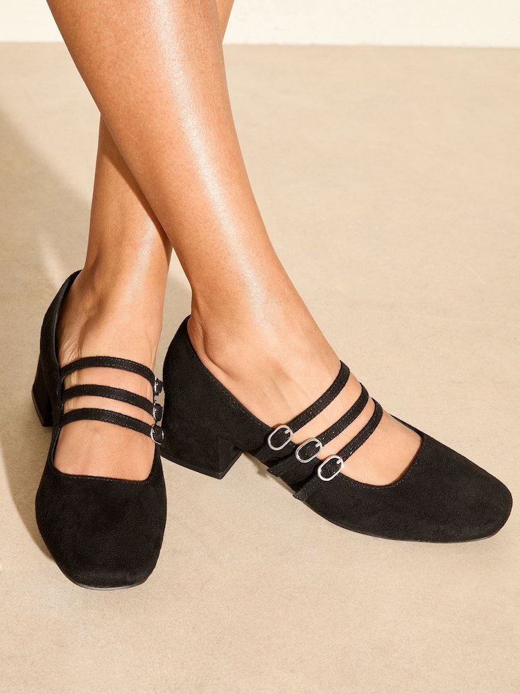Friends Like These Black Low Block Heel Triple Strap Maryjane Court Shoes - Image 1 of 5