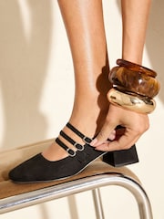 Friends Like These Black Low Block Heel Triple Strap Maryjane Court Shoes - Image 2 of 5