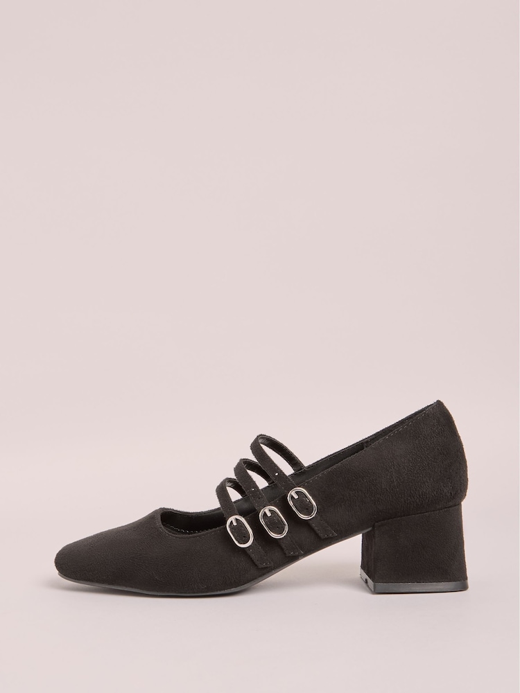 Friends Like These Black Low Block Heel Triple Strap Maryjane Court Shoes - Image 5 of 5