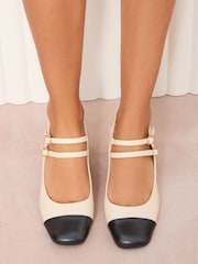 Bež - Friends Like These Low Block Heel Toecap Comfort Slingback Double Strap Mary Jane Courts - Slika 2 iz 5