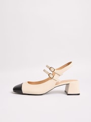 Bež - Friends Like These Low Block Heel Toecap Comfort Slingback Double Strap Mary Jane Courts - Slika 5 iz 5