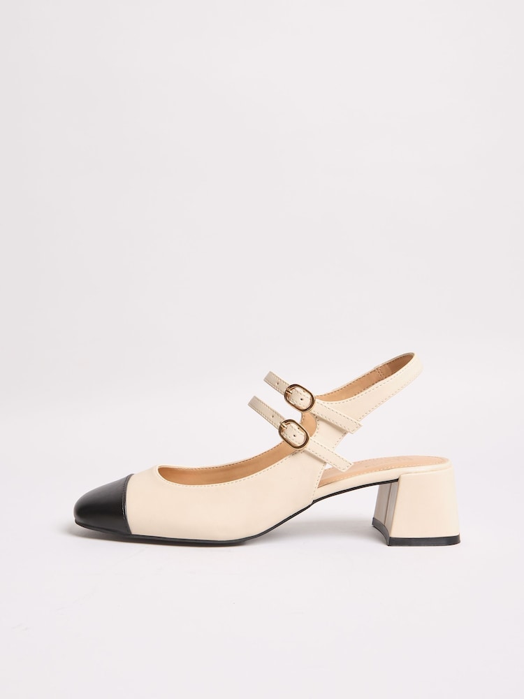 Bež - Friends Like These Low Block Heel Toecap Comfort Slingback Double Strap Mary Jane Courts - Slika 5 iz 5