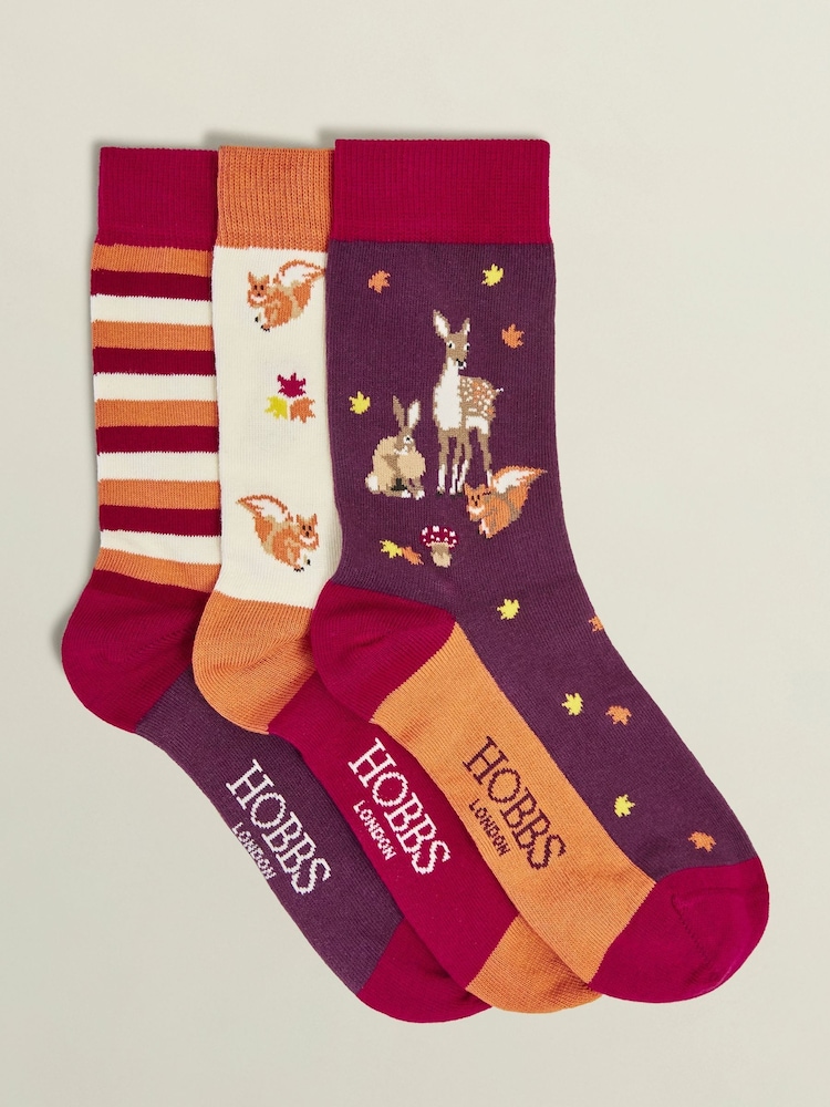 Hobbs Pink/White/Purple Woodland Sock Set - Image 1 of 3