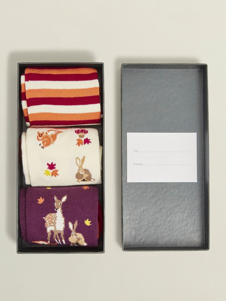 Hobbs Pink/White/Purple Woodland Sock Set - Image 2 of 3