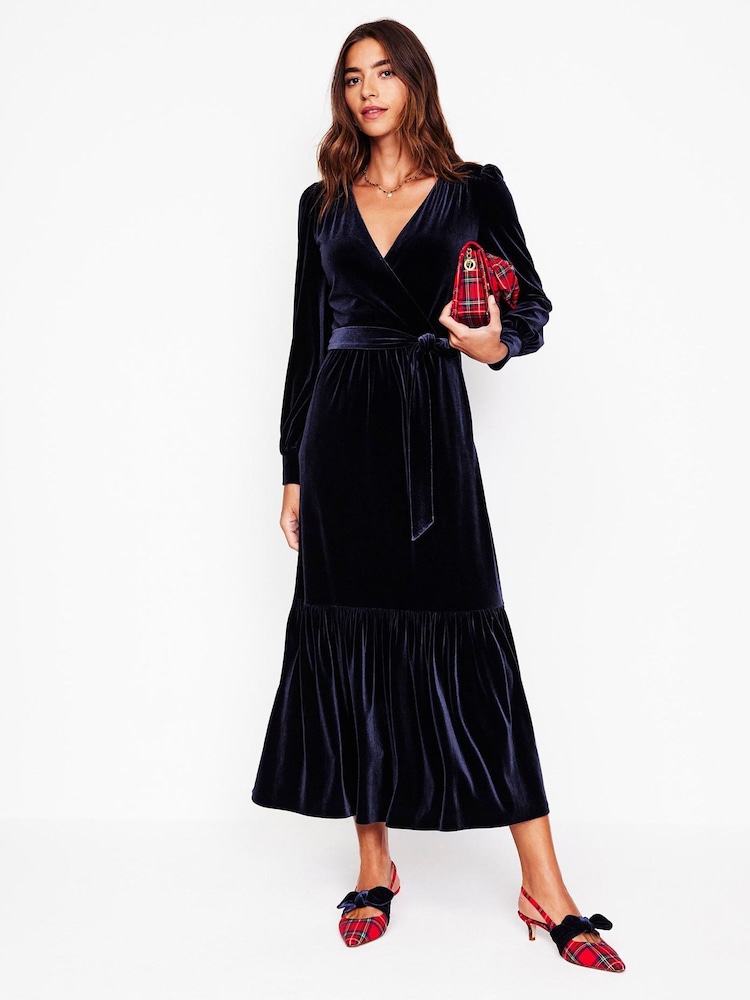 Boden Blue Petite Ophelia Velvet Midi Wrap Dress - Image 1 of 5