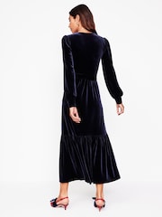 Boden Blue Petite Ophelia Velvet Midi Wrap Dress - Image 2 of 5