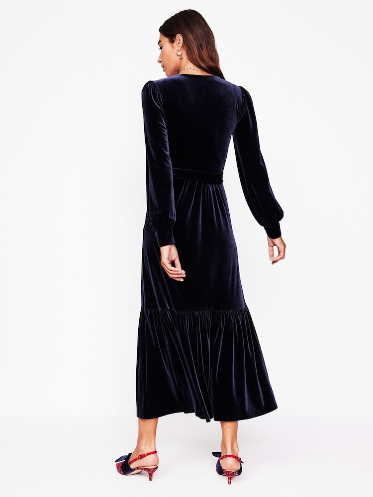 Boden Blue Petite Ophelia Velvet Midi Wrap Dress - Image 2 of 5