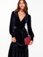 Boden Blue Petite Ophelia Velvet Midi Wrap Dress - Image 3 of 5