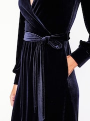Boden Blue Petite Ophelia Velvet Midi Wrap Dress - Image 4 of 5