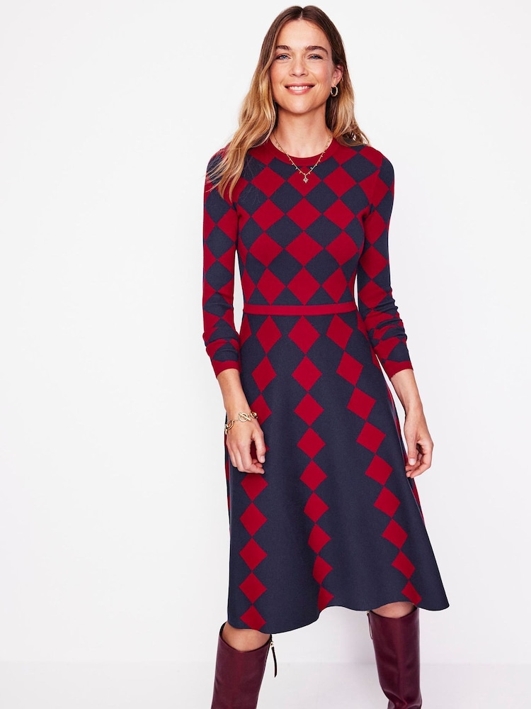 Boden Red Petite Maria Jacquard Knitted Dress - Image 1 of 6 Boden Red Petite Maria Jacquard Knitted Dress - Image 1 of 6