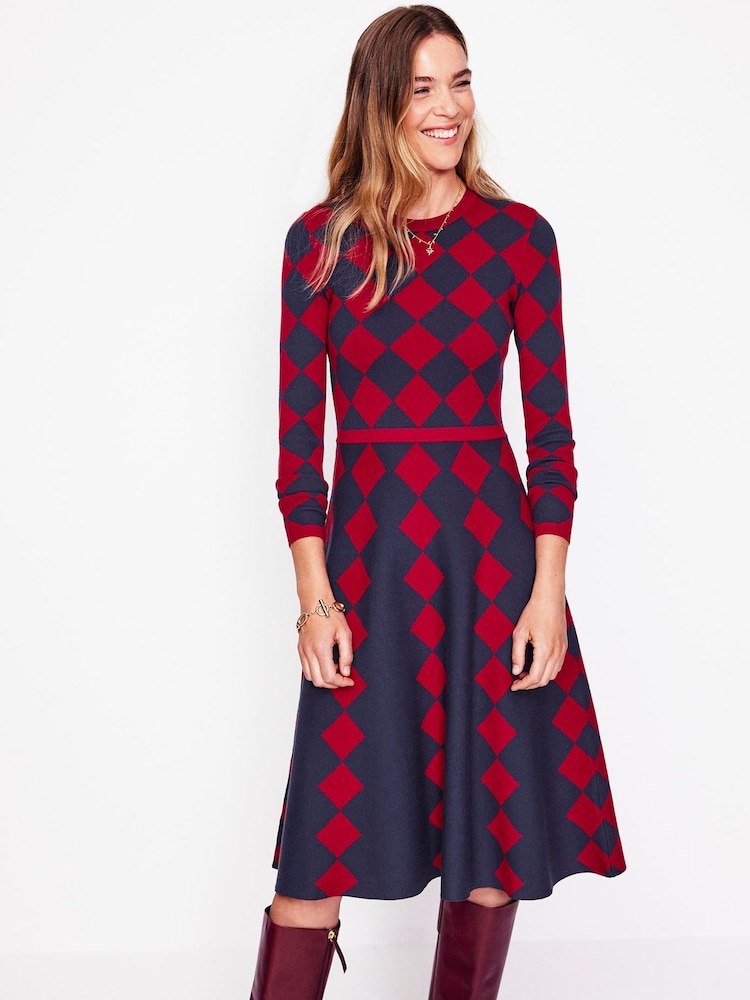 Boden Red Petite Maria Jacquard Knitted Dress - Image 2 of 6 Boden Red Petite Maria Jacquard Knitted Dress - Image 2 of 6