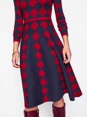 Boden Red Petite Maria Jacquard Knitted Dress - Image 3 of 6