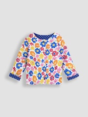 JoJo Maman Bébé Fuchsia Floral Quilted Reversible 100% Cotton Jacket - Image 4 of 7